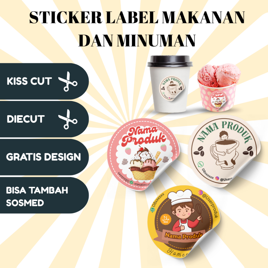 

TERMURAH Stiker Label Makanan & Minuman Custom | Sticker Label Custom Nama Brand || Cocok untuk Usaha Kuliner & Minuman || Premium Quality || iss Cut / Die Cut + Free Design