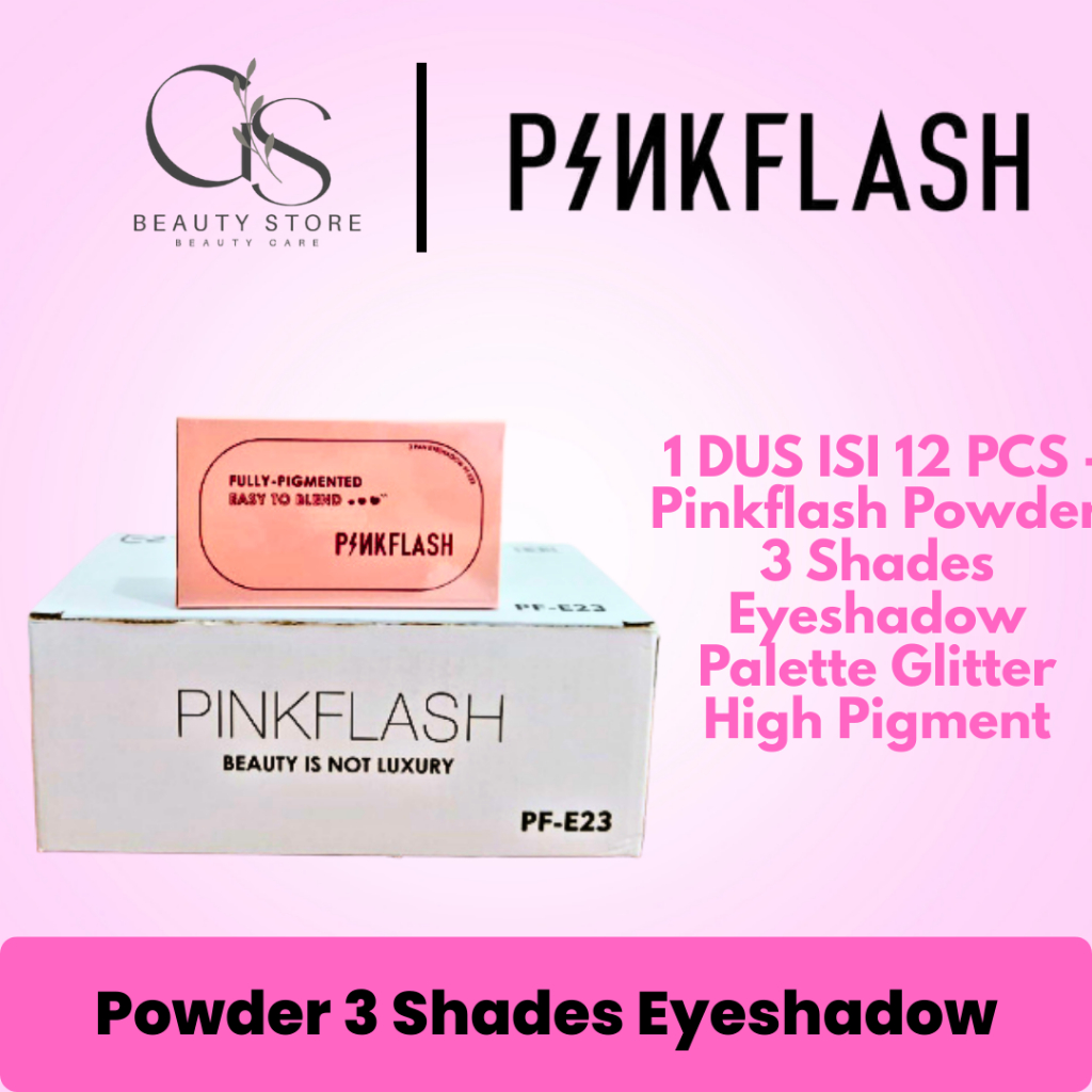 

❤️GS Beauty❤️ 1 DUS ISI 12 PCS - Pinkflash Powder 3 Shades Eyeshadow Palette Glitter High Pigment