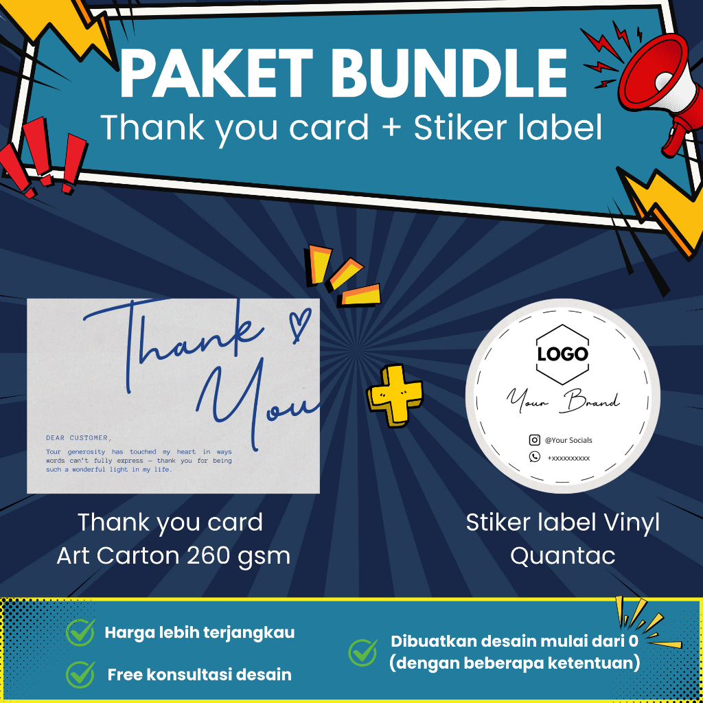 

BARU!! Paket Bundle Thank you card + Label Stiker. Paket lengkap untuk branding UMKM!!