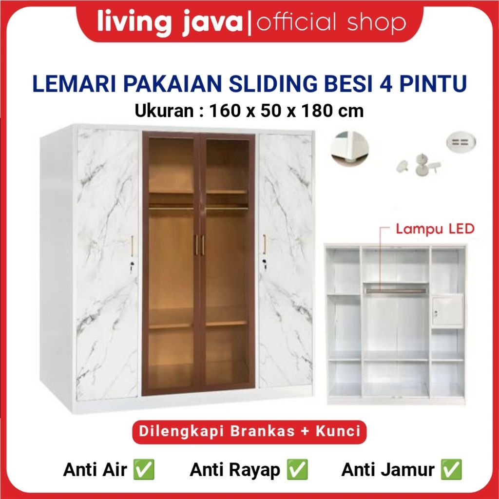 [KHUSUS BANDUNG] LEMARI PAKAIAN SLIDING BESI 4 PINTU - LEMARI PAKAIAN BESI - LEMARI BAJU BESI