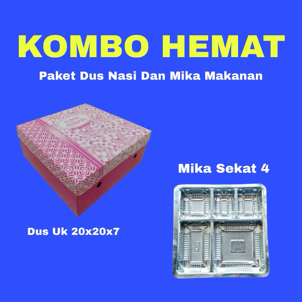 

50/100 Pcs Paket Dus Nasi/Kue dan Mika Makanan || Kardus Nasi Uk 20x20x7 || Mika Sekat 5 ||