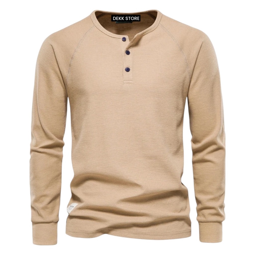 NAD ID KAOS WAFFLE KNIT LENGAN PANJANG/KAOS KANCING KNIT PRIA POLOS/KAOS WAFFLE KNIT TERLARIS