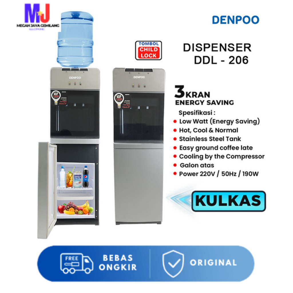 DENPOO Dispenser Standing Kulkas Bawah Kompressor - DDL 206