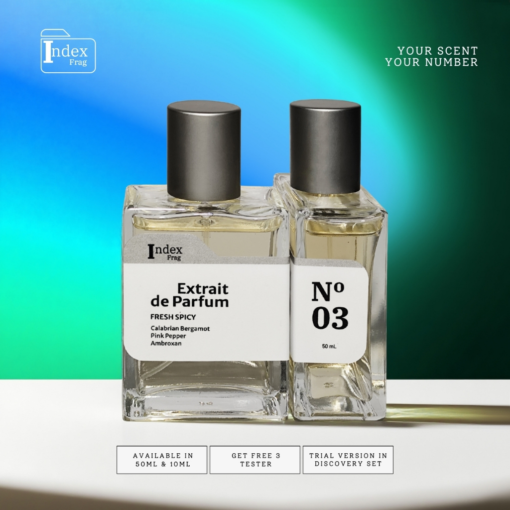 IndexFrag Extrait de Parfum No.03 50ml & 10ml Free Tester | Perfume Unisex Pria Wanita Tahan 6-12Jam