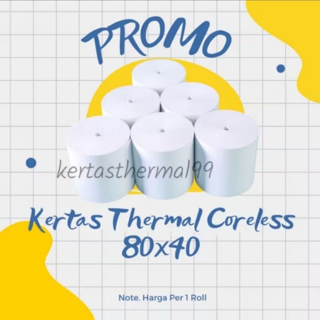 

KERTAS THERMAL STRUK KASIR / PPOB PAPER ROLL 80×40 CORELESS THERMAL POS RECEIPT MINI PRINTER PREMIUM