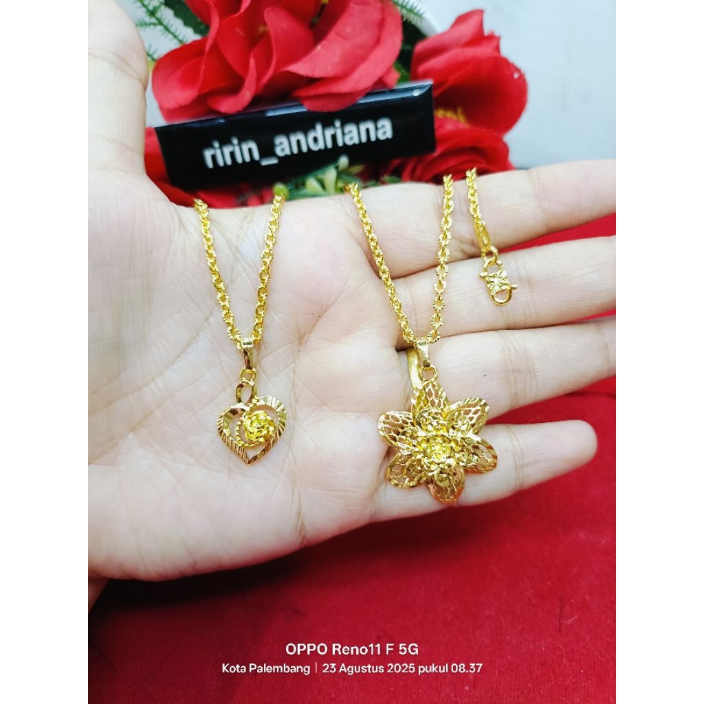 kalung Nuri kecil bunga love 45cm dan 50cm lapis emas 24 k