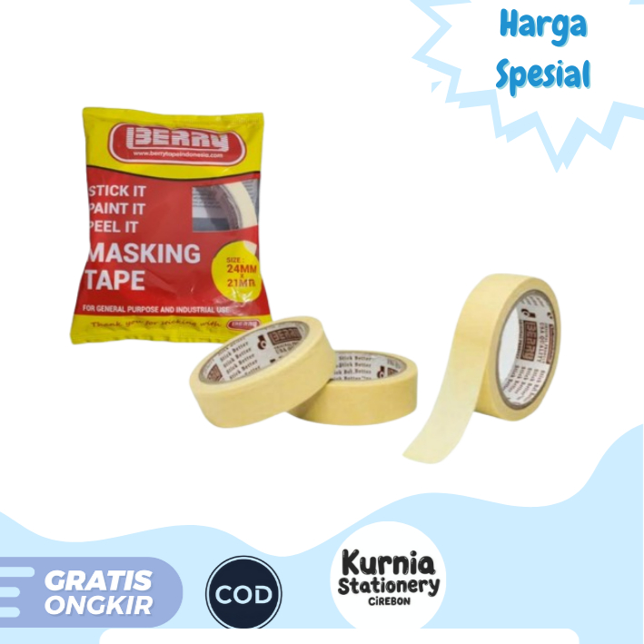 

Berry Tape Masking Tape 24 mm X 21 m / Painter's Tape / Lakban Kertas