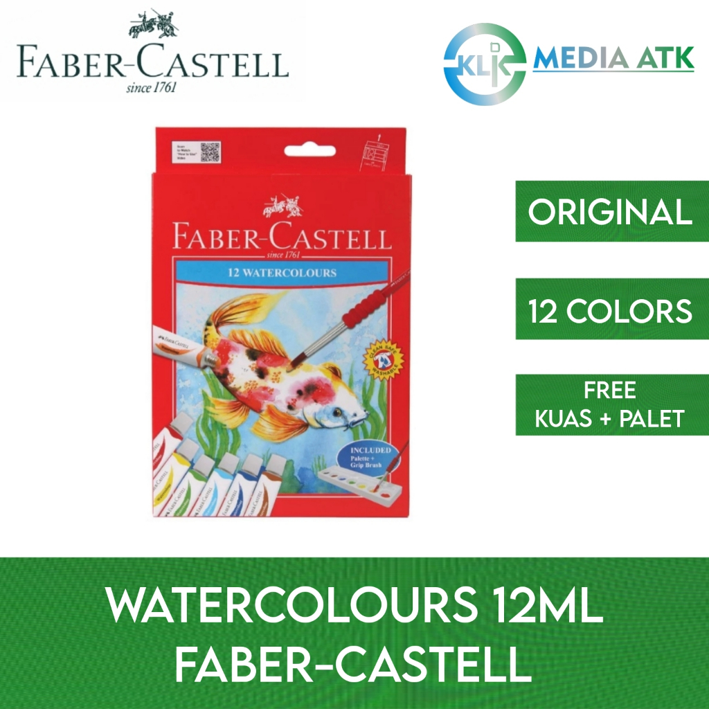 

Cat Air / Watercolours Faber-Castell 12ml Set 12 Warna Bonus Palette + Kuas