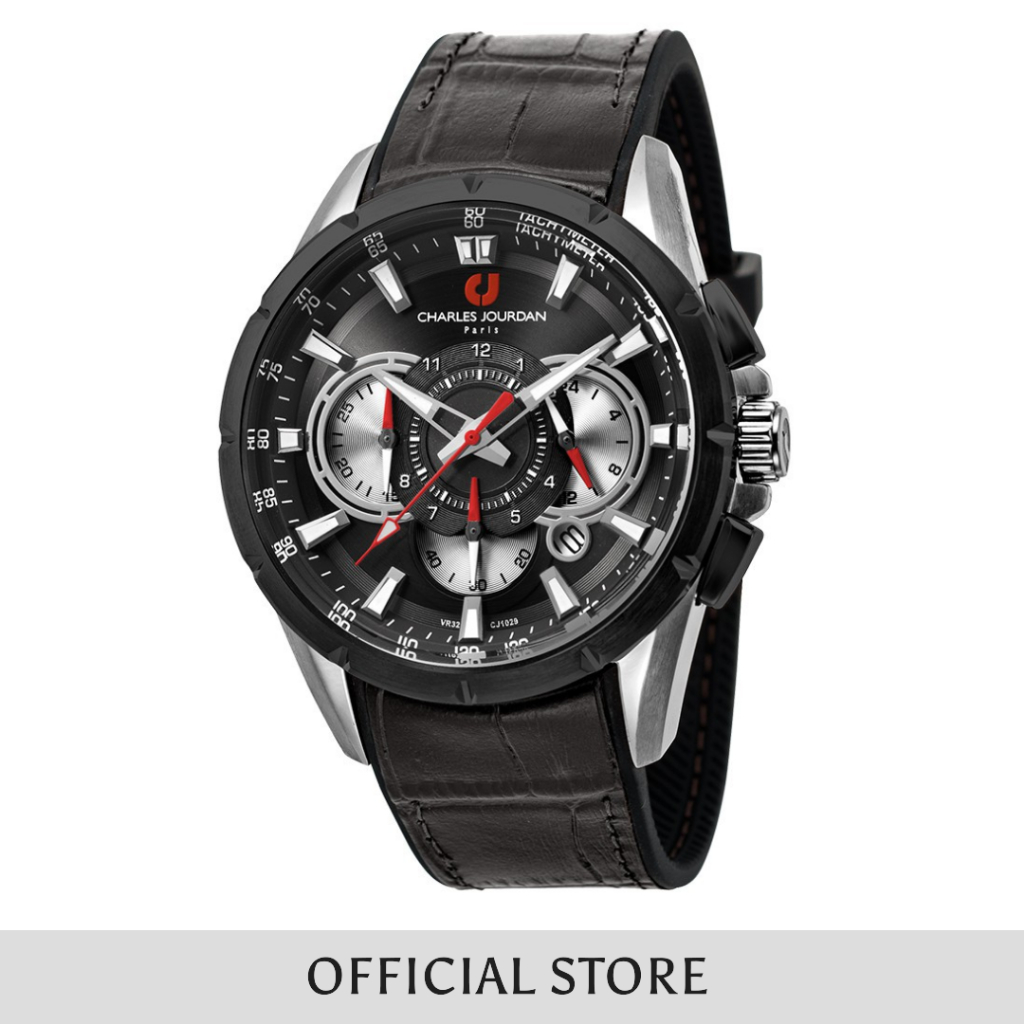 Jam Tangan Pria Charles Jourdan Black Dial Men Leather Strap Analog CJ1029-1332C Original