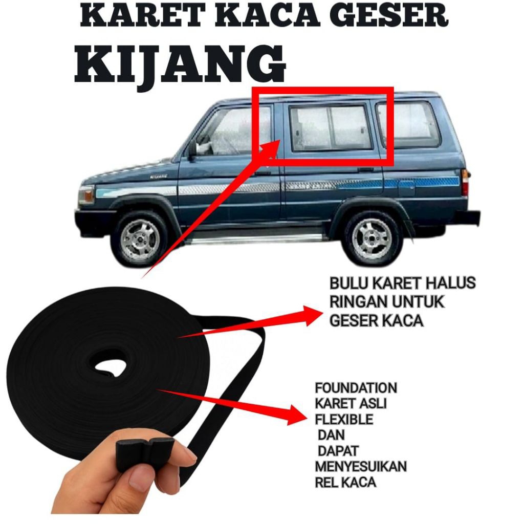 Karet Kaca Geser Samping / Jendela Belakang Mobil Toyota Kijang Super / Grand /  Seal Kaca Geser