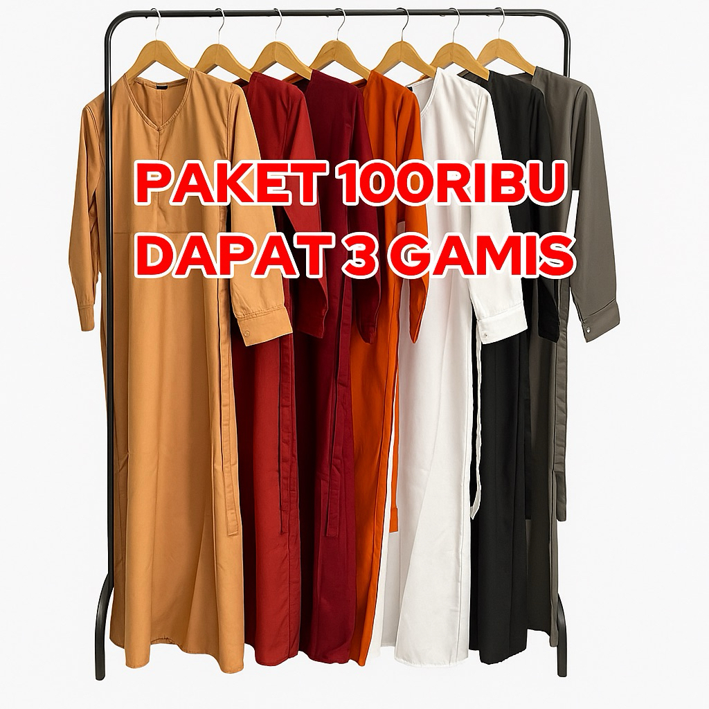 Promo Paket Gamis 100ribu Dapat 3pcs Gamis Katun Polos