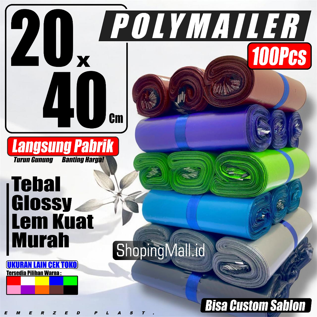 

EMERZED Plastik Packing 20x40 cm / Polymailer Olshop Tebal (Grade A Premium) Glossy Harga Termurah Grosir LEM KUAT Plastik Tidak Mudah Sobek Bahan LDPE ORI