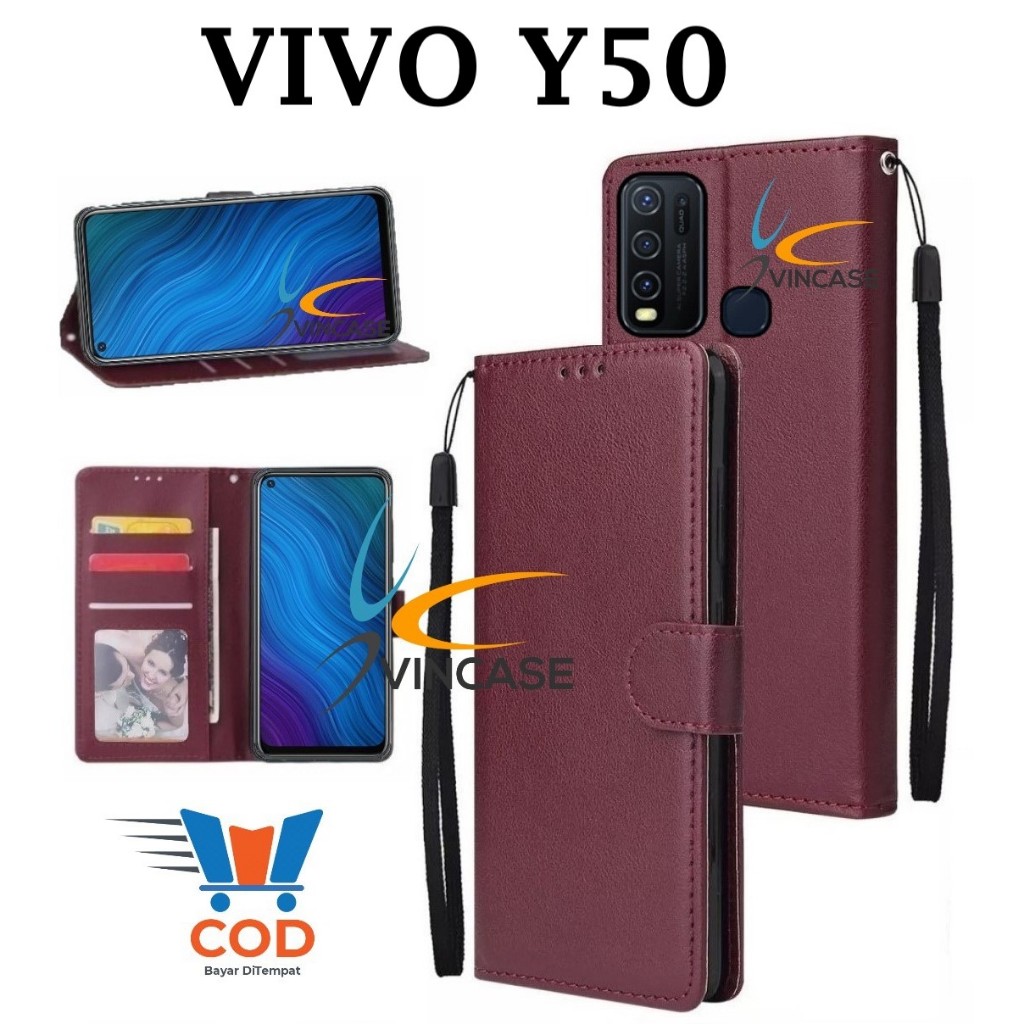 VIVO Y50 FLIP LEATHER CASE PREMIUM - FLIP WALLET CASE KULIT UNTUK VIVO Y50 - CASING DOMPET | FLIP CO