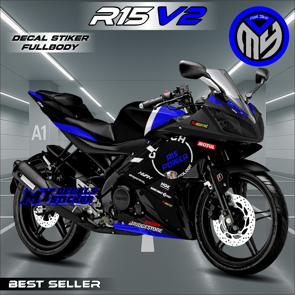 Terbaru Decal Stiker FULL BODY Yamaha R15 V2 Power Hitam Modifikasi Motor R15 V2 / Sticker Fullbody