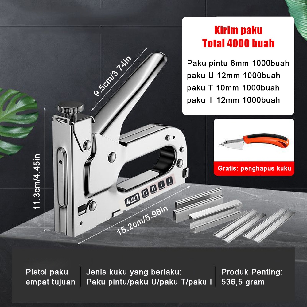 

Staples Tembak 4 in 1Staple Gun +4000pcs Isi + Staple Remover Upholstery Stapler Gun Hekter Tembak Gratis Refill Staples Tembak