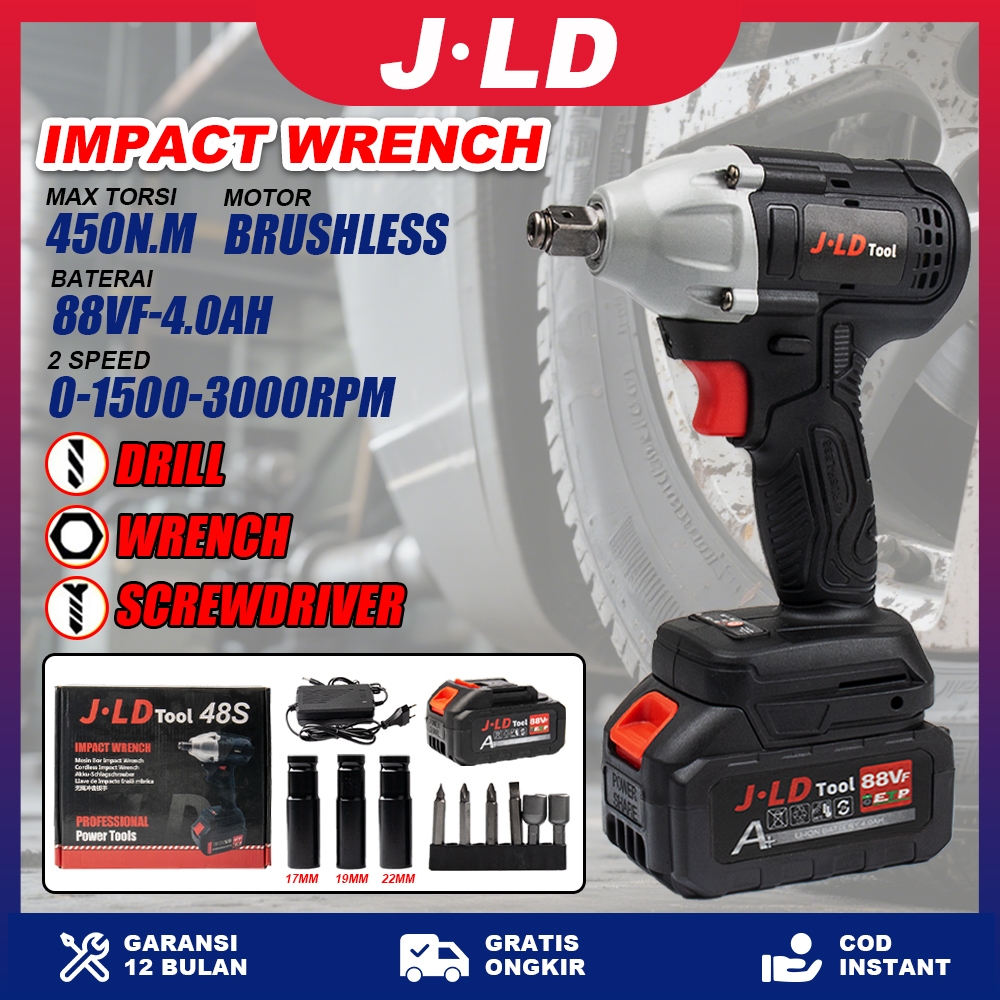 【NEW】JLD 88vf Impact Wrench Tool Cordless Torsi besar Mesin Bor Baterai Cordless Electric Wrench Rec