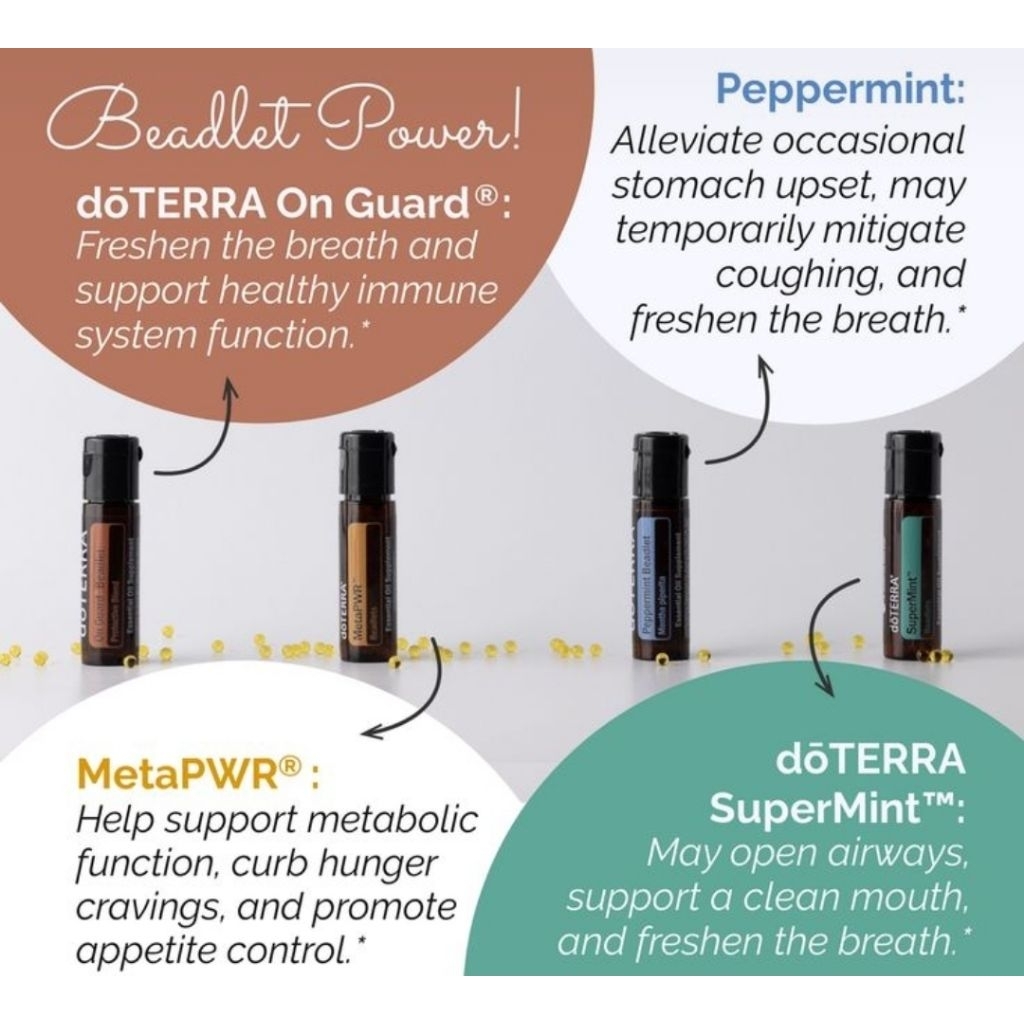 

DOTERRA Meta PWR / On Guard / Peppermint / Supermint Beadlet Permen boba Essential Oil Pelega tenggorokan
