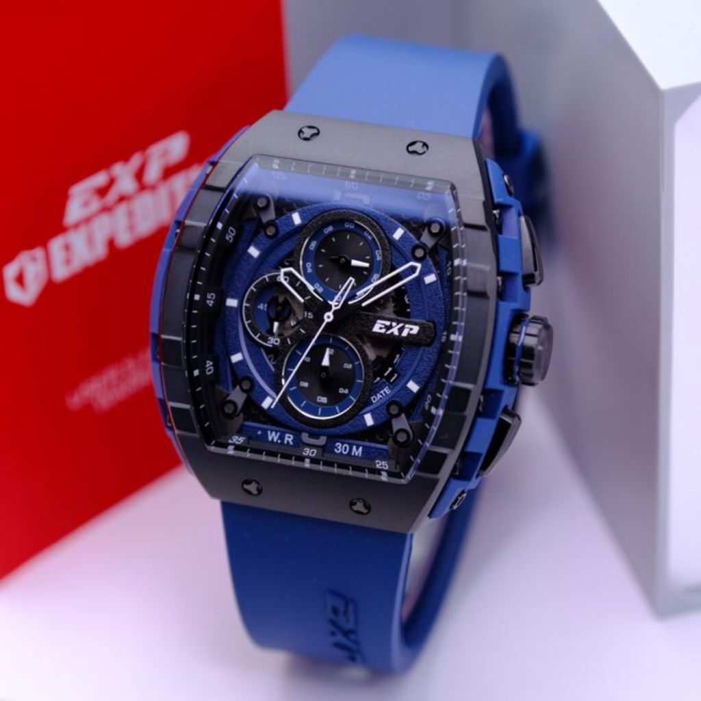 JAM TANGAN PRIA EXPEDITION E 6782 E6782 EXP6782 BLACK BLUE RUBBER ORIGINAL
