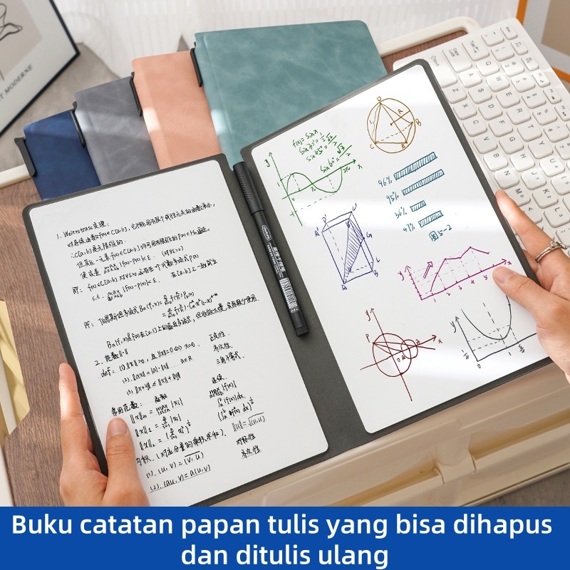 

Papan Tulis Portable A5 Whiteboard Notebook PU Leather with Pen Draf Buku Notepad