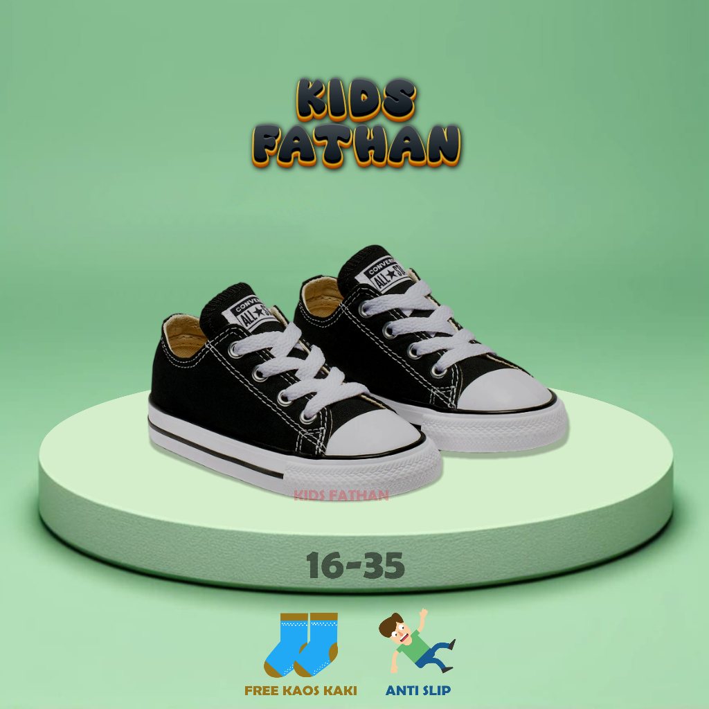Sepatu Anak Converse Laki Laki Perempuan TK SD / Sepatu Sekolah Anak / Sepatu Hitam Kids Tali