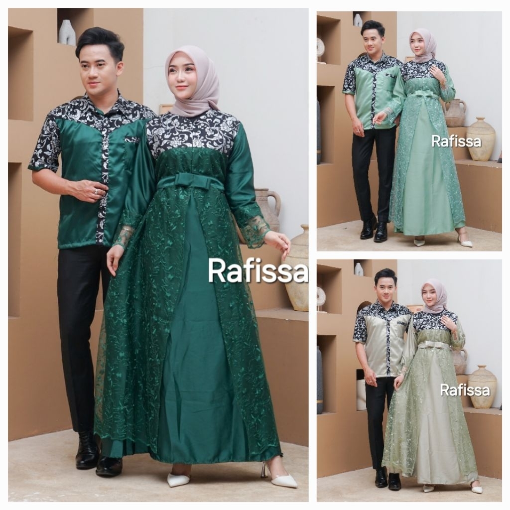 [jual satuan ya]couple keluarga gamis brukat akar tile mutiara warna ijo botol,wardah dan sage