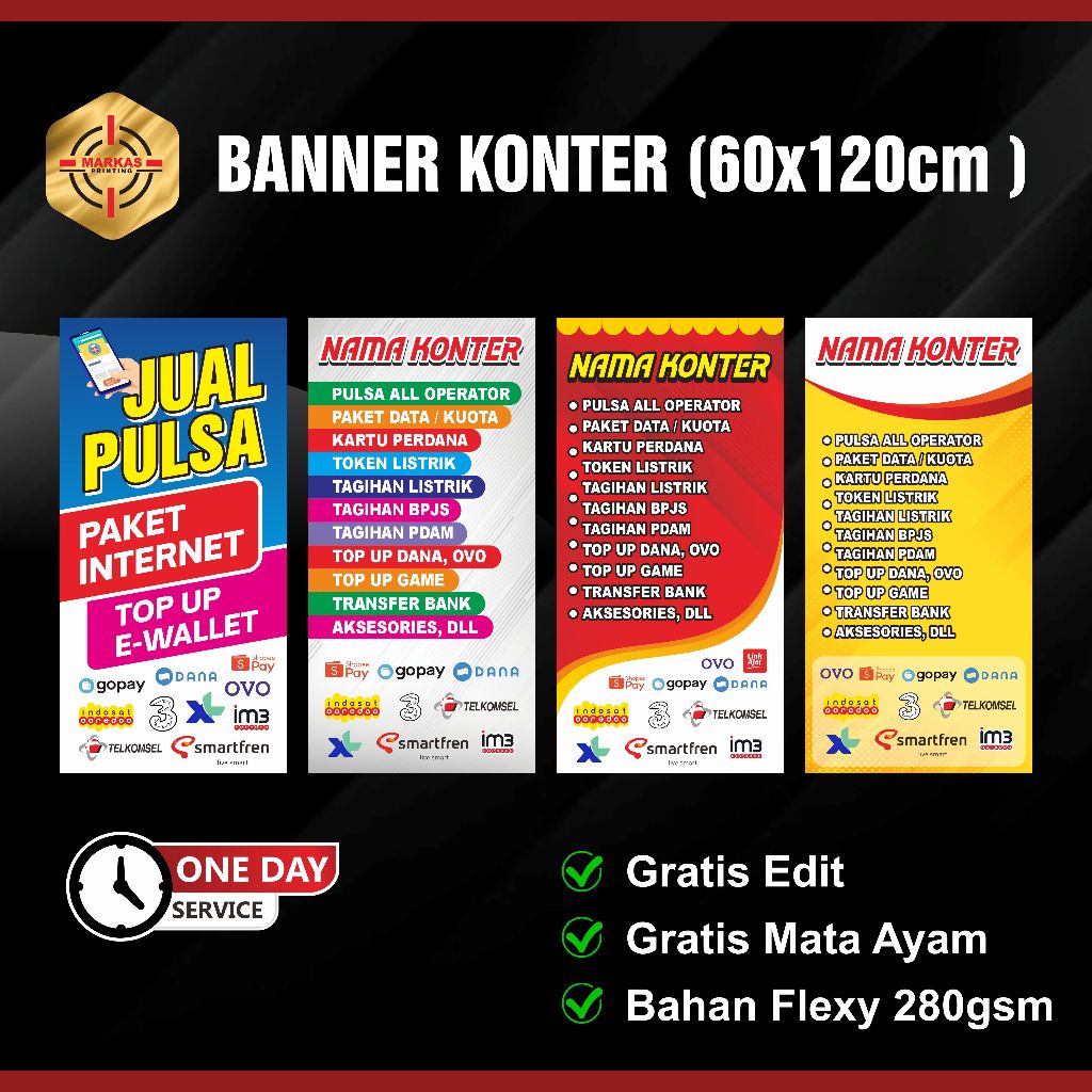 [ 60x120cm ]  Banner Konter Pulsa Desain Menarik dan Terbaru