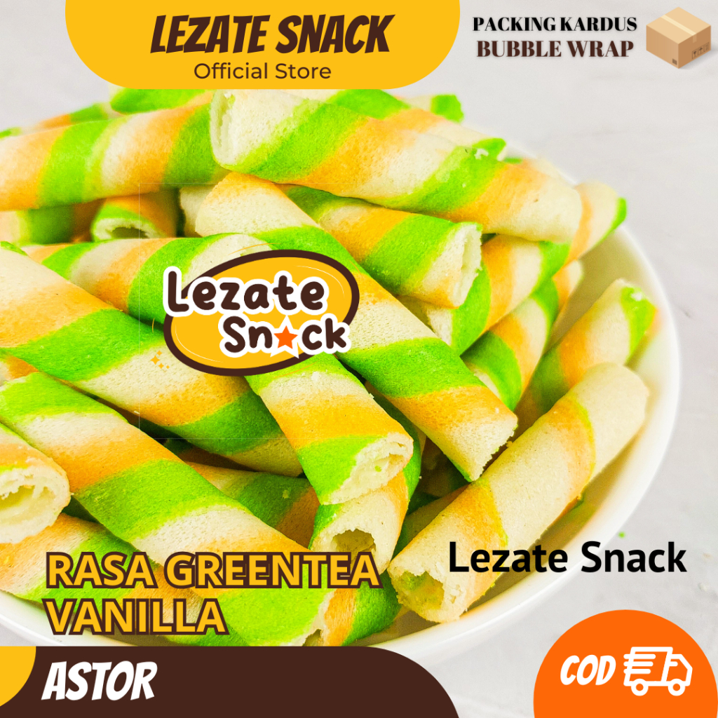 

Astor Mini Greentea Vanilla 100gr Kiloan Murah Enak Manis Renyah / Wafer Roll Kiloan Greentea Vanila Astor Kiloan Barcelona / Wafer Rolls Coklat Blackforest Vanila Lezate Snack SEDAP SNACK