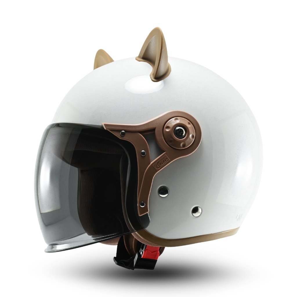 Helm Bipplast Bogo Retro Solid Pastel Kaca Pilot Full face Keren dengan Kuping Kucing Lucu SNI