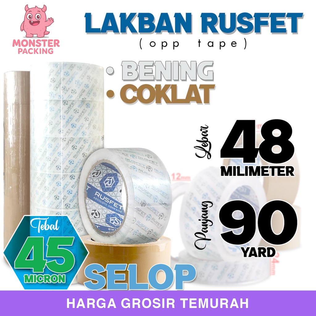 

Lakban RUSFET 48mm x 90yard Isolasi Selotip OPP Tape Plakban Packing PREMIUM / SELOP