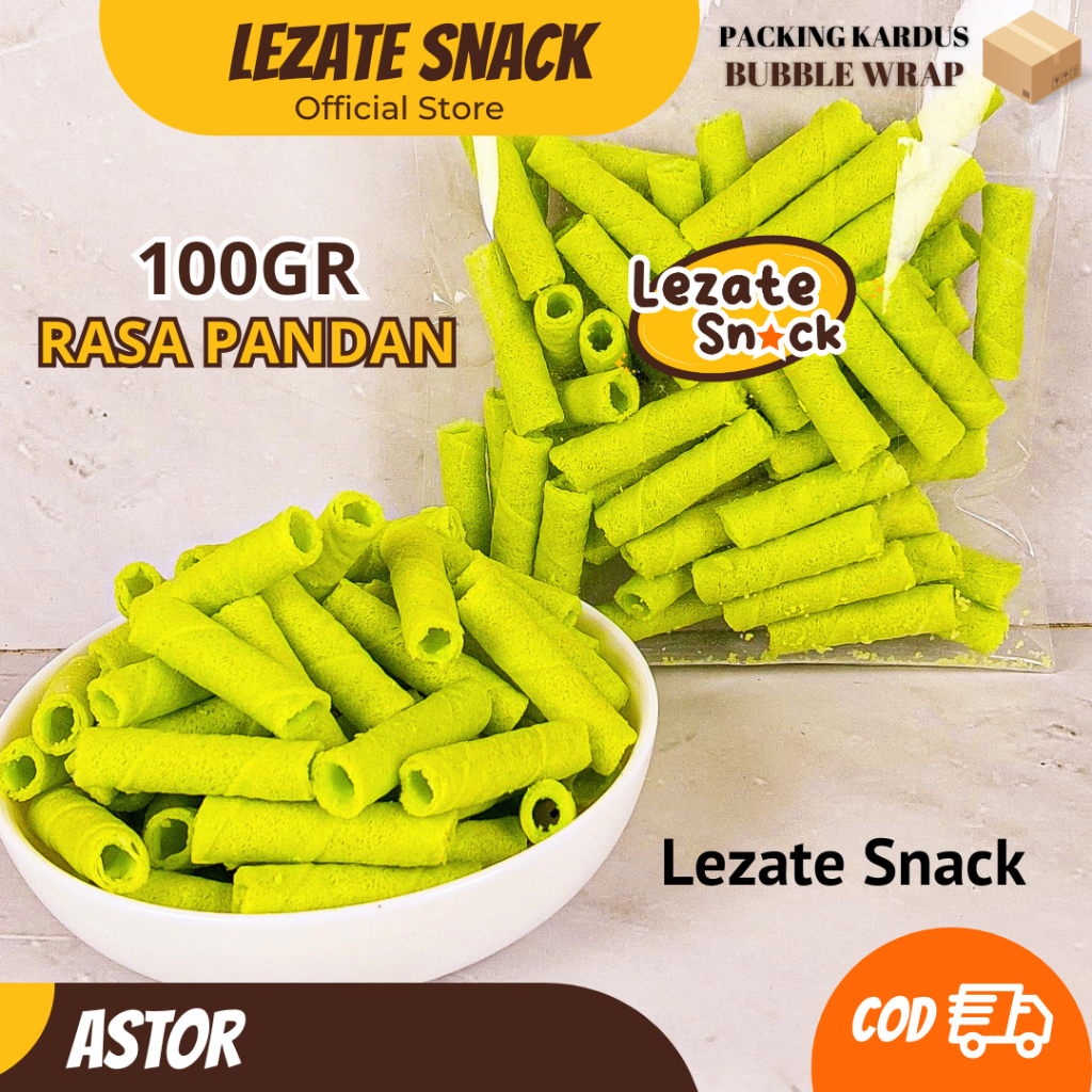 

Astor Mini Pandan 100gr Kiloan Murah Enak Manis Renyah / Wafer Roll Kiloan Astor Kiloan Barcelona / Wafer Rolls Coklat Greentea Vanila Lezate Snack