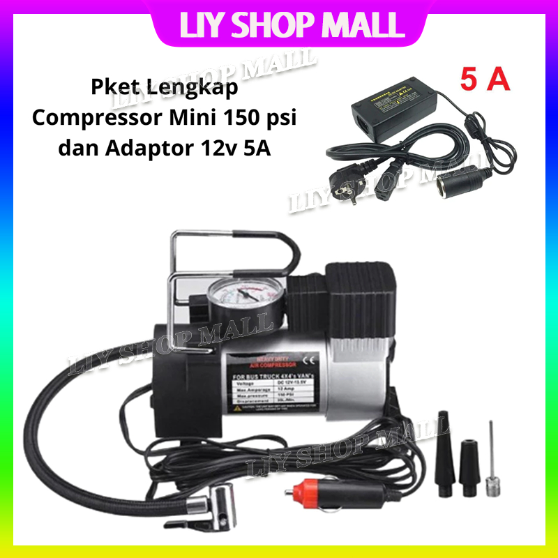 Pompa Angin Mini Compressor Listrik Dc 12V Cet Heavy Duty150 Psi Kompresor Mini Listrik Plus Adaptor