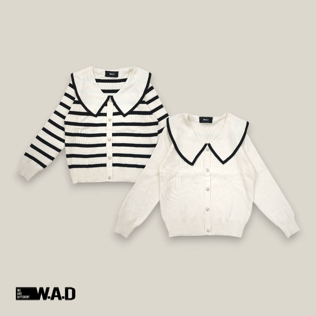 WAD - Cardigan Lengan Panjang Wanita Motif Garis - Garis