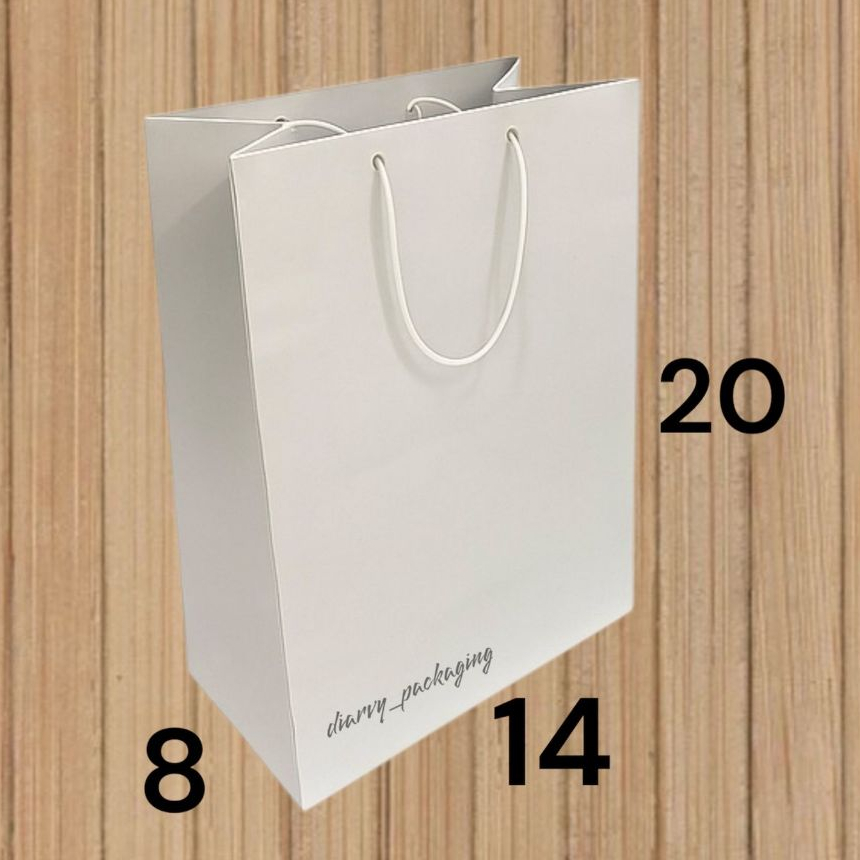 

Paperbag Polos Warna PUTIH Bahan Kraft tas kertas samson 14X8X20 shopping bag white, souvenir tas kado Murah