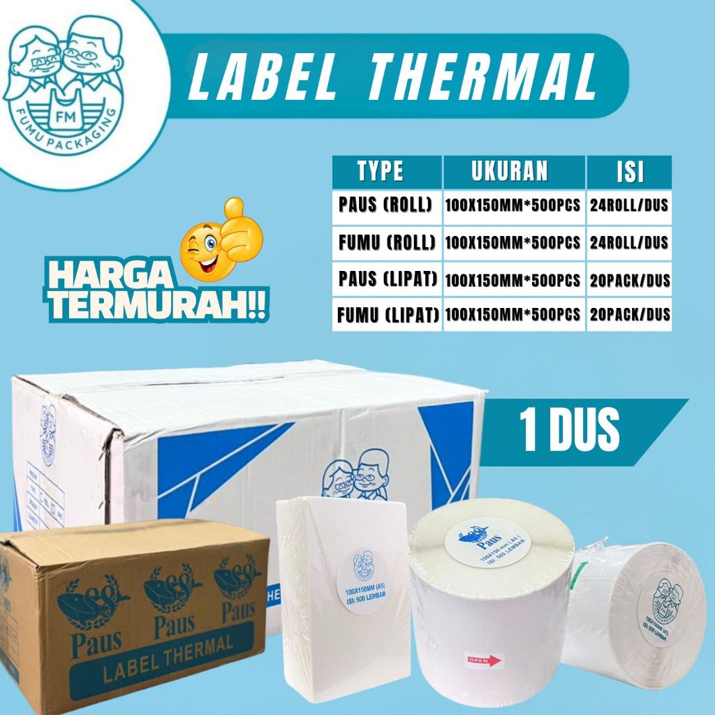 

Kertas Thermal Barcode 100x150mm 1 Ball / 1 Koli / 1 Dus Label Thermal Isi 500pc Grosir Termurah