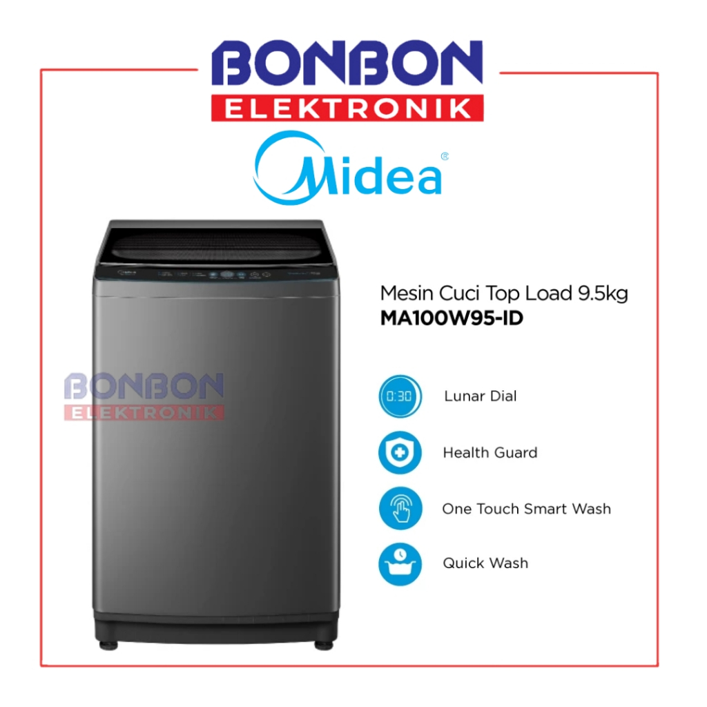 Midea Mesin Cuci 1 Tabung MA100W95-ID / MA100W95 / Top Loading MA100 W95 9.5Kg