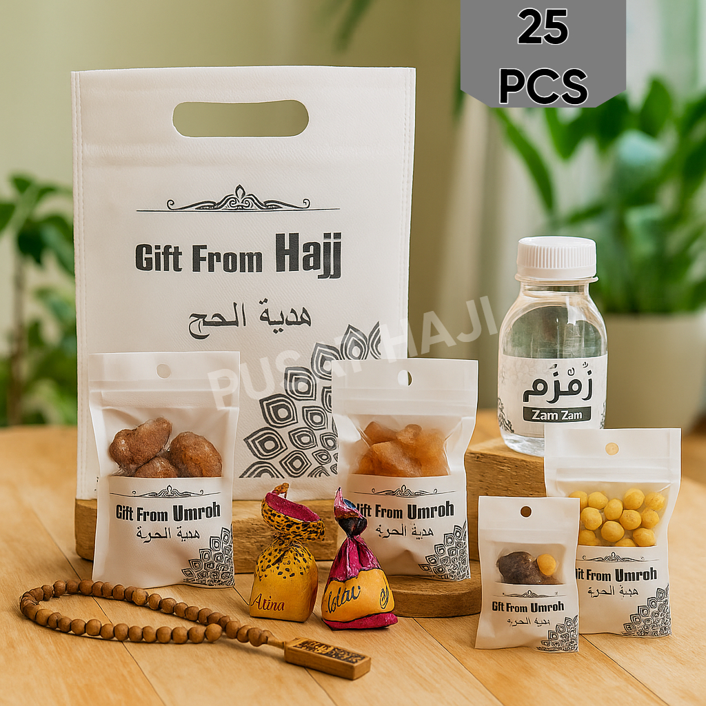 

PAKET OLEH OLEH HAJI DAN UMROH 25PCS TAS PUTIH KEMASAN EXCLUSIF