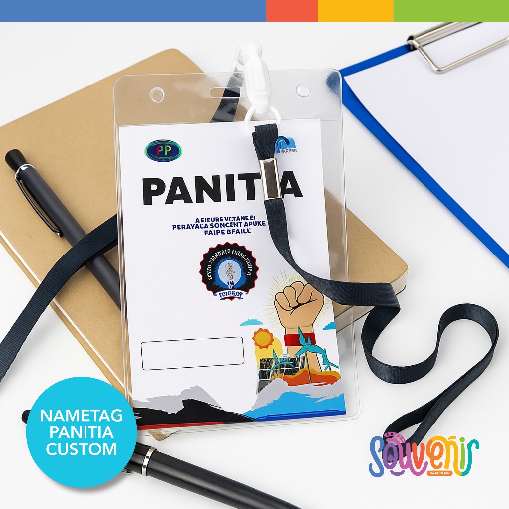 

Custom / Cetak Name Tag Panitia / Peserta Kegiatan Acara Organisasi Satu Set Tali Lanyard + Mika