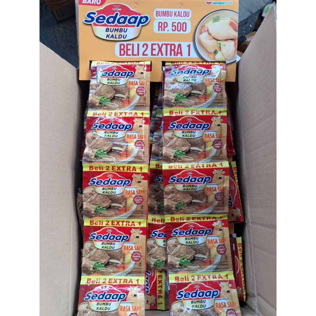 

Sedap bumbu kaldu sapi paket 2 renteng isi 36 sachet