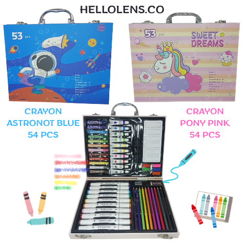 

HELLOLENS CRAYON SET 54 PCS / ART SET 54 PCS / PONY PINK & ASTRONOT BLUE 54 PCS / Alat Lukis Anak ISI 54 PCS Lengkap Termasuk Paking Aman TEBAL