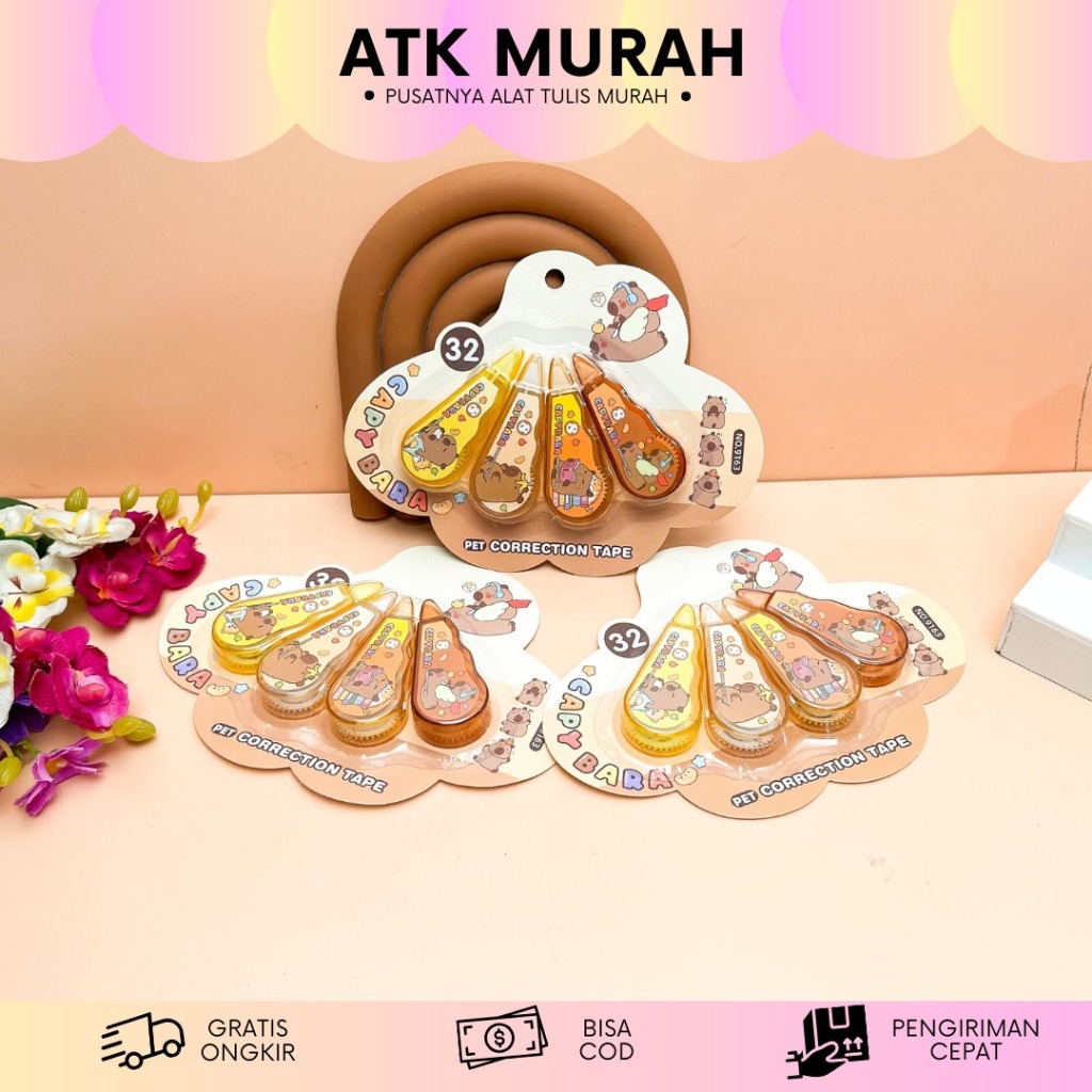 

CORRECTION TAPE 1 SET ISI 4 PCS CAPYBARA CT-1928 TipX Tip ex Tipex Kapibara Capybara Cappybara / Penghapus pulpen tulisan kado unik hampers anak