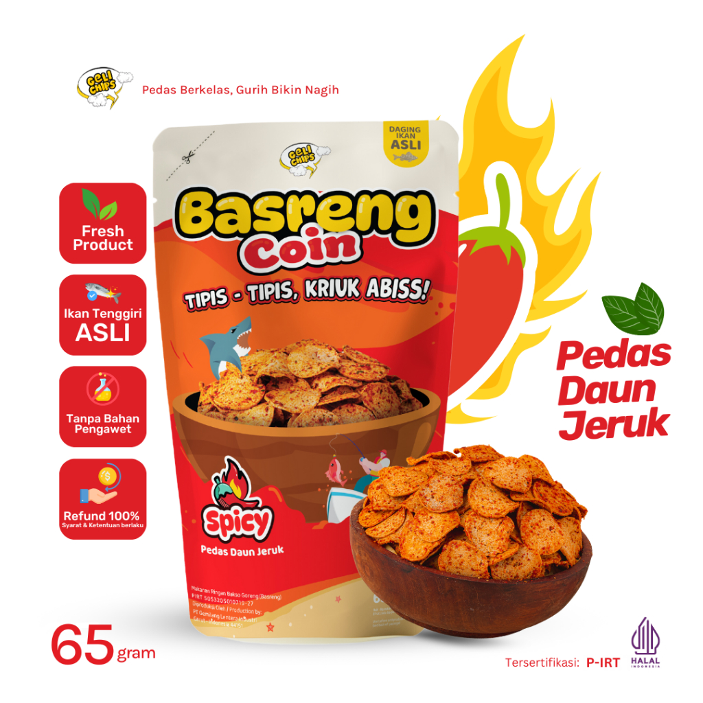 

GELICHIPS - Basreng Bulat Koin Spicy Gurih Pedas Tipis Kriuk 65gr