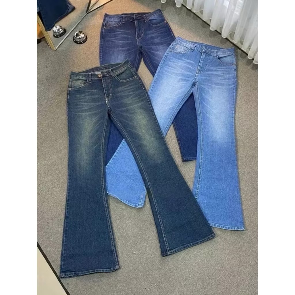 TRIVELA - Hw Cutbray Jeans Wanita - Celana Cutbray Stretch Kekinian - Cutbray Flared - Stretch Premi