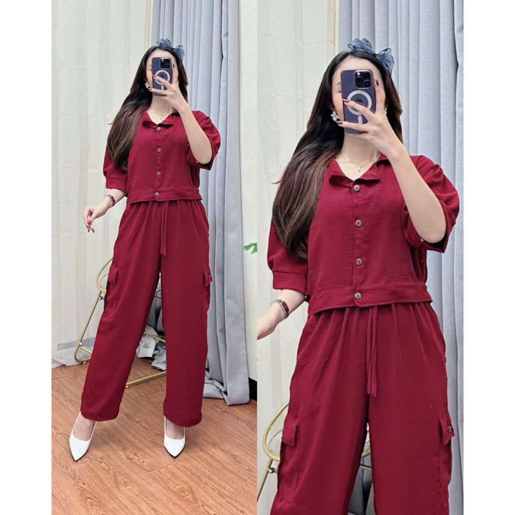 one set GWEN/setelan wanita kekinian/SETELAN crop CRINKLE terbaru/SETELAN dewasa new