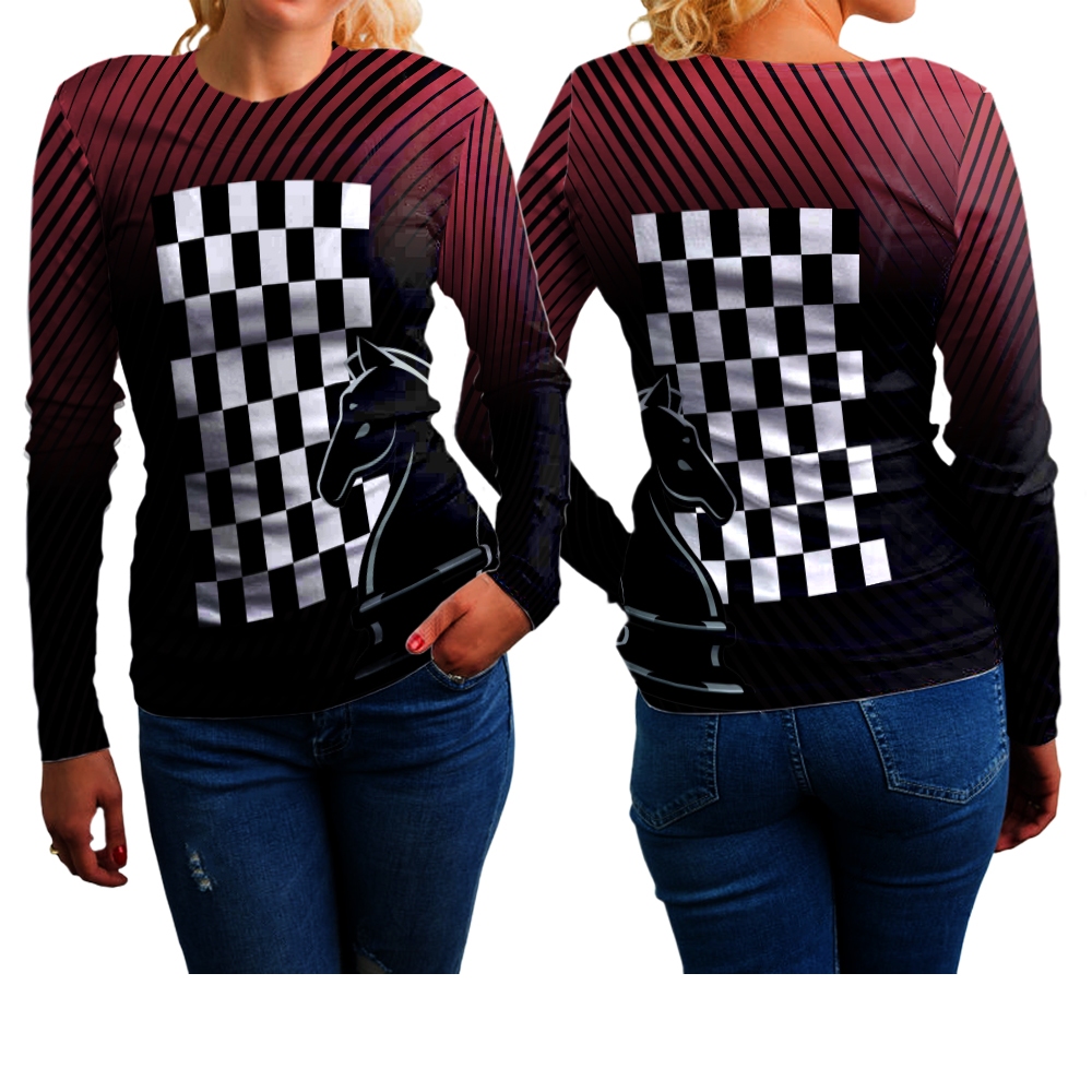 Kaos Wanita Dewasa Tangan Panjang Motif Catur Keren Fullprint