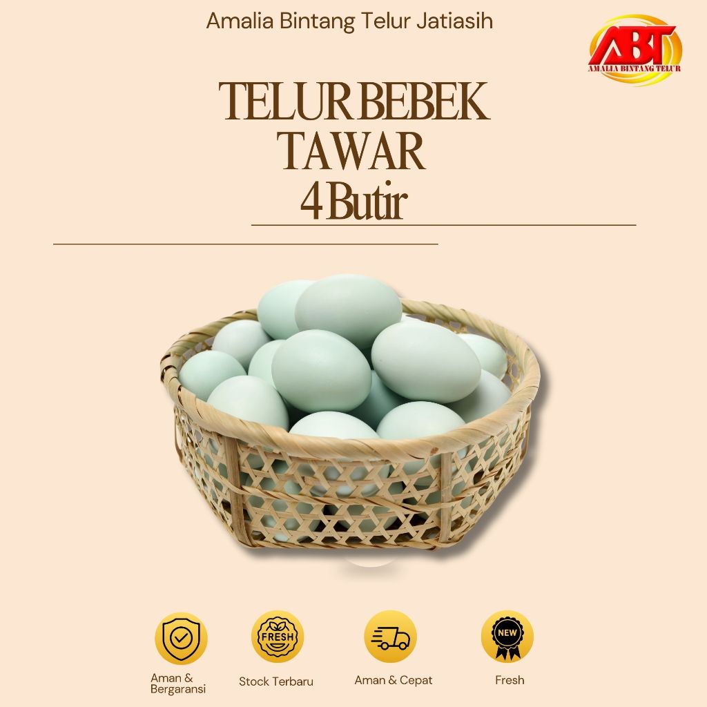 

ABT JATIASIH - Telur Bebek Tawar mentah isi 4 butir kemasan mika Lezat dan Bergizi (FRESH-CEPAT-BEGARANSI)