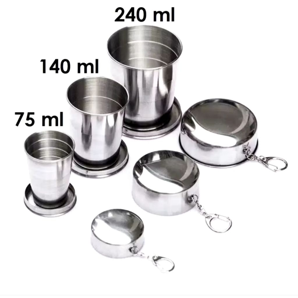 Gelas Lipat Stainless Gunung Outdoor Gantungan