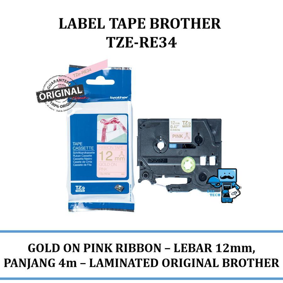 

Brother Label TZe-RE34 Ribbon Tape Cassette Gold on Pink 12mm x 4m