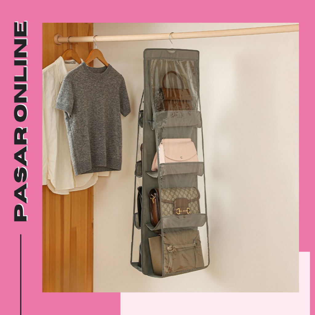 HL0064 Rak Penyimpanan Sepatu Dan Tas Gantung Bag Organizer Plastik Murah Y1086