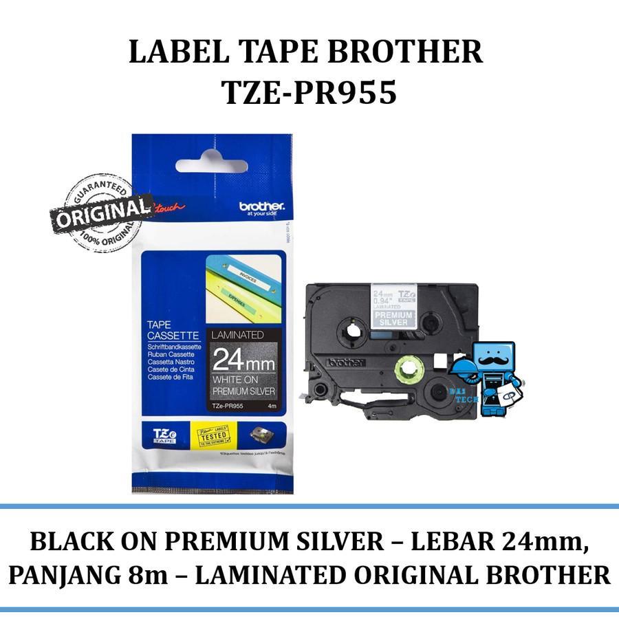

Brother Label TZEPR955 White on Premium Silver Tape 24mmx4m TZE-PR955