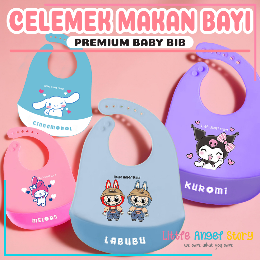 BABY BIB Celemek Makan Bayi Slaber Silikon Anak Bibs Karakter ELSA STITCH MICKEY MINI Karet Baby Bur